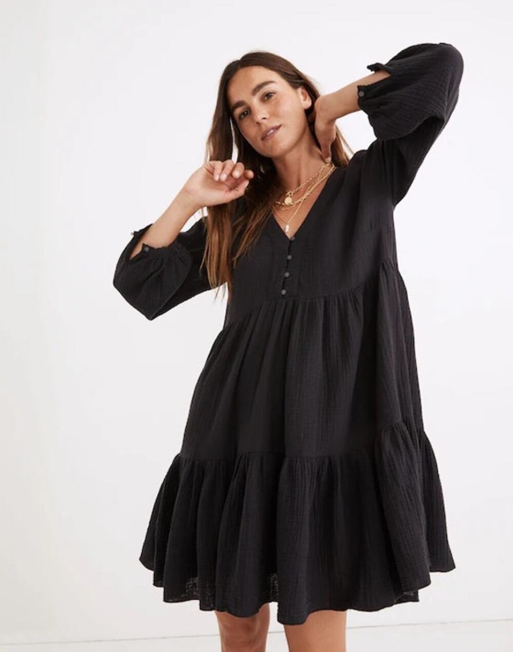 Madewell Black Lightspun Muslin Colette Mini Dress Size 4 - Picture 1 of 10